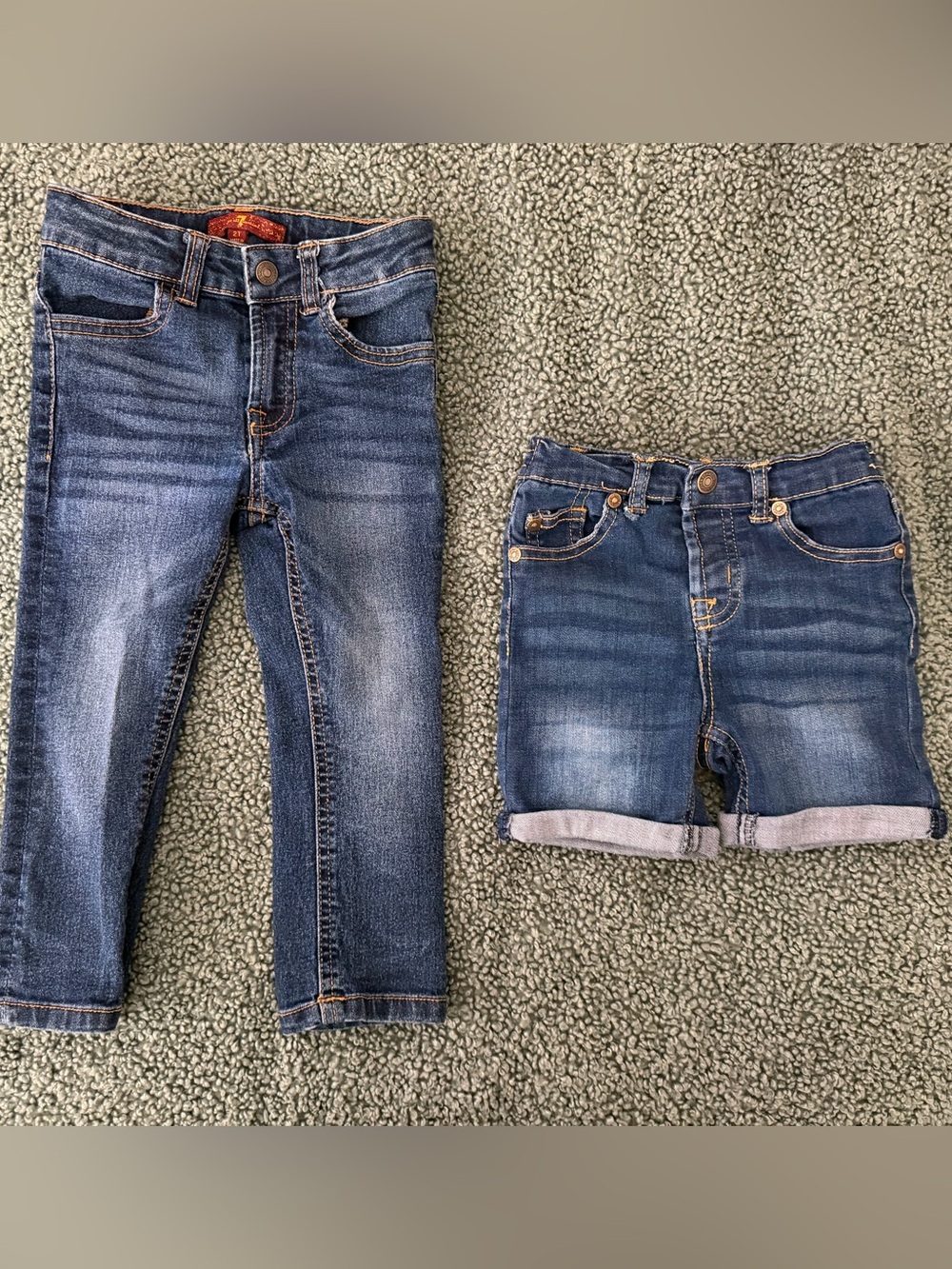 7 For All Mankind toddler Boys Blue Denim Jeans & Rolled Shorts Set